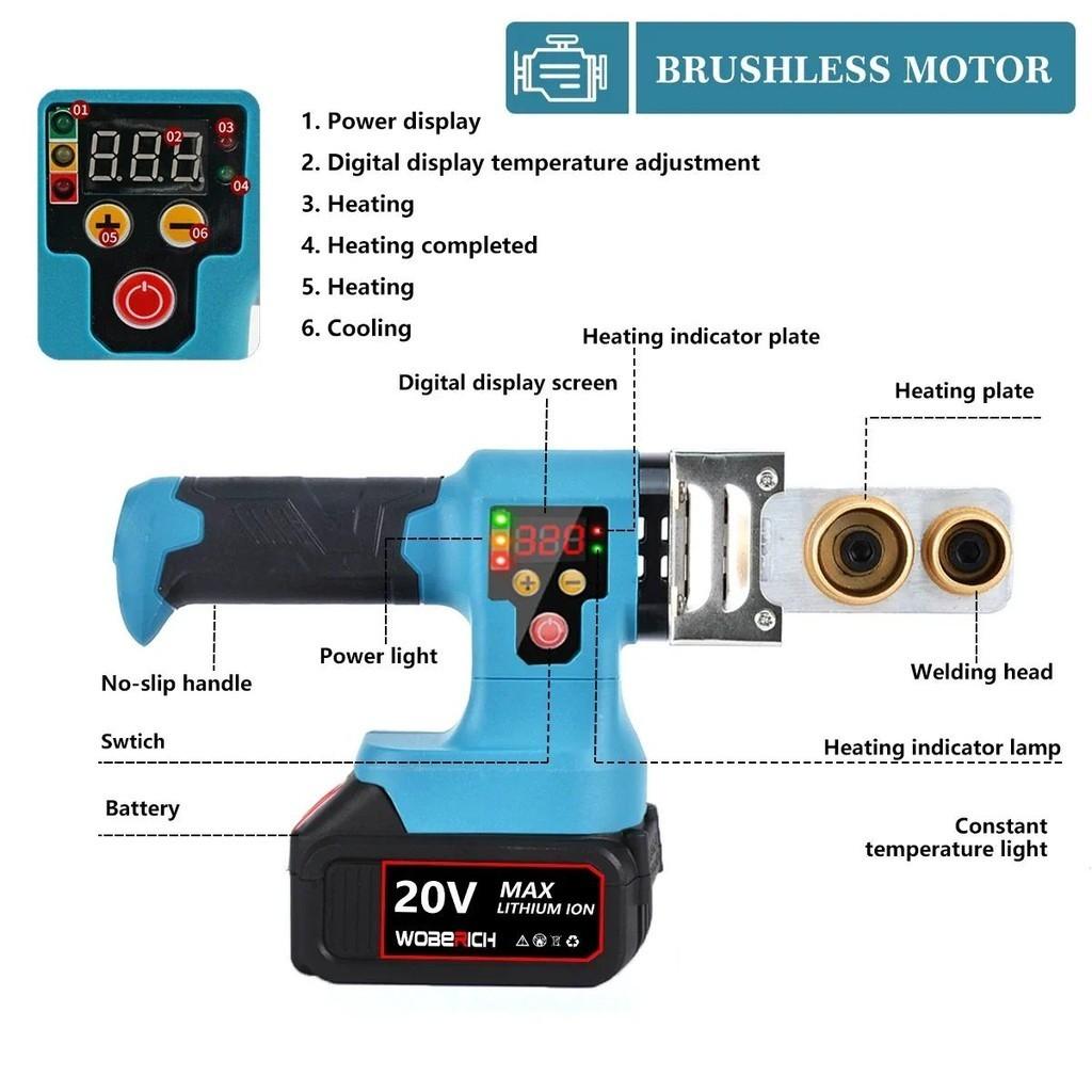 Cordless Portable Hot Melt Machine Electric PPR Water Pipe Melter Plastic Welding Machine Household Repair Power Tool