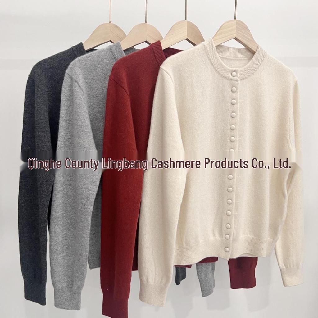 2026 Women's Pure Cashmere Round Neck Cardigan - Single-Breasted Knit Sweater Coat