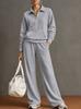 Conjunto de chándal de 2 piezas para mujer, sudadera con media cremallera y cuello, pantalones de pierna ancha, conjunto informal holgado para otoño e invierno