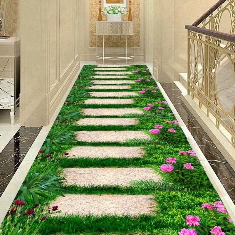 3D Corridor Green Stream Fish Long Carpet Living Room Decoration Home Aisle Non-Slip Floor Mats Modern Luxury Entryway Decor Rug
