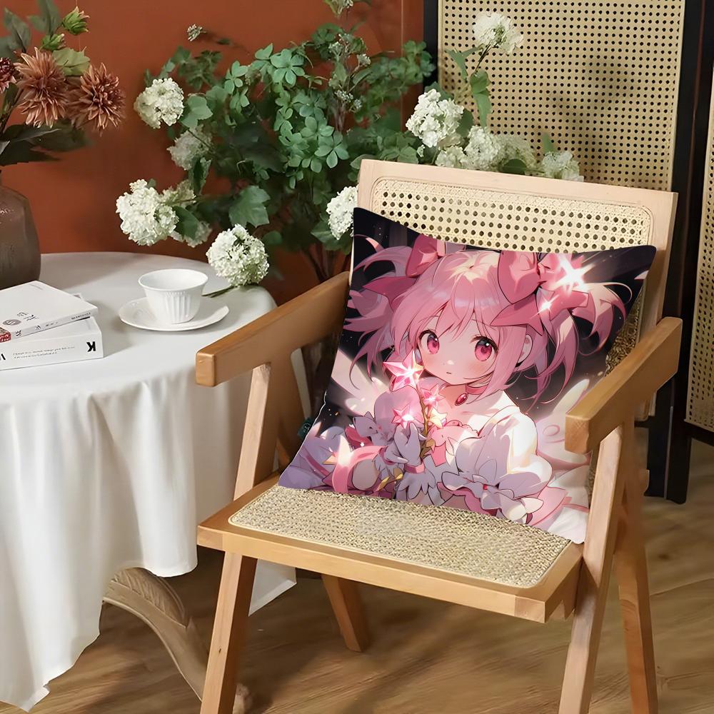 Anime PPuella Magi Madoka Magica Cushion Cover Silky Short Plush Invisible Zipper Dustproof Sofa Pillow Case for Home Decor