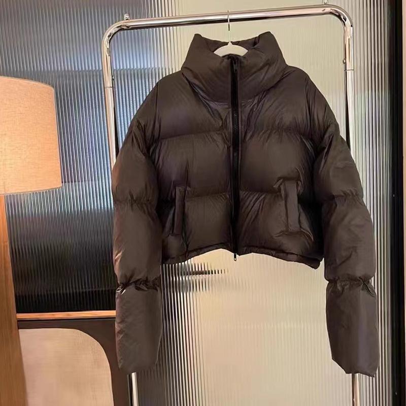 Modische Daunenjacke für Damen, kurz, Winter 2024, neue lockere Stehkragenjacke mit kleiner Brotjacke, warme weiße Entendaunenjacke