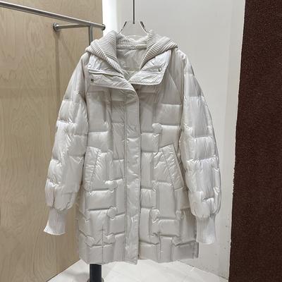 Moda de Invierno Gorro de Punto Grueso Desmontable Chaqueta Larga de Plumas Chaqueta Cálida de Invierno para Mujer