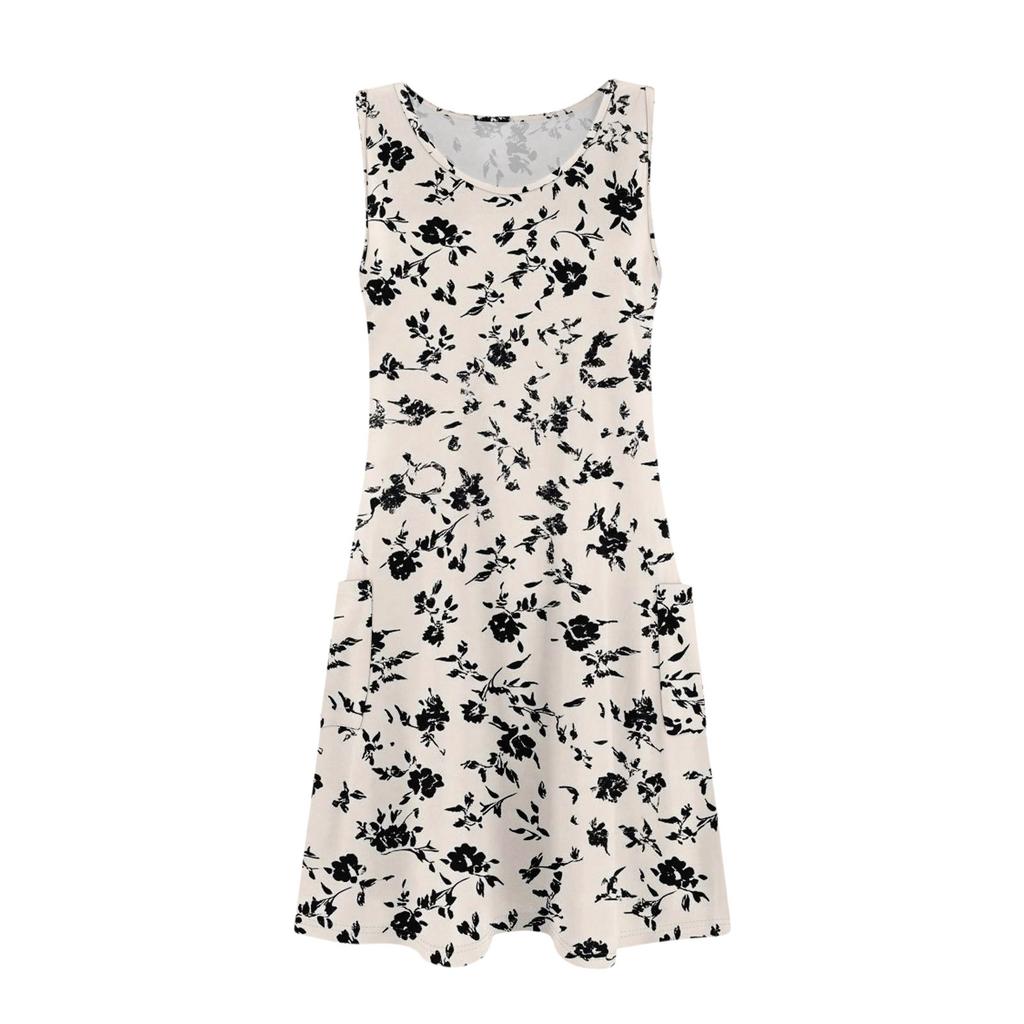 Women's Casual Sundress With Pockets Summer Boho Beach Dress Floral Blouses For Women T-Shirts Dress V Neck Loose Tank Dresses