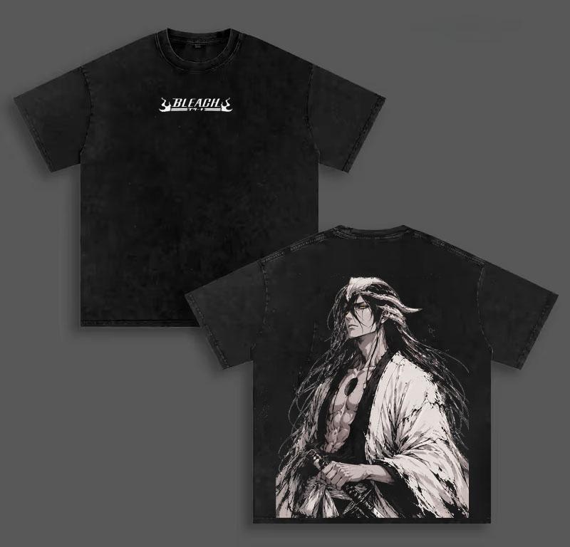 Harajuku Anime BLEACH Byakuya Kuchiki T Shirt Vintage Washed Oversized T-shirt Men Clothing Short Sleeve 100% Cotton Tees Tops