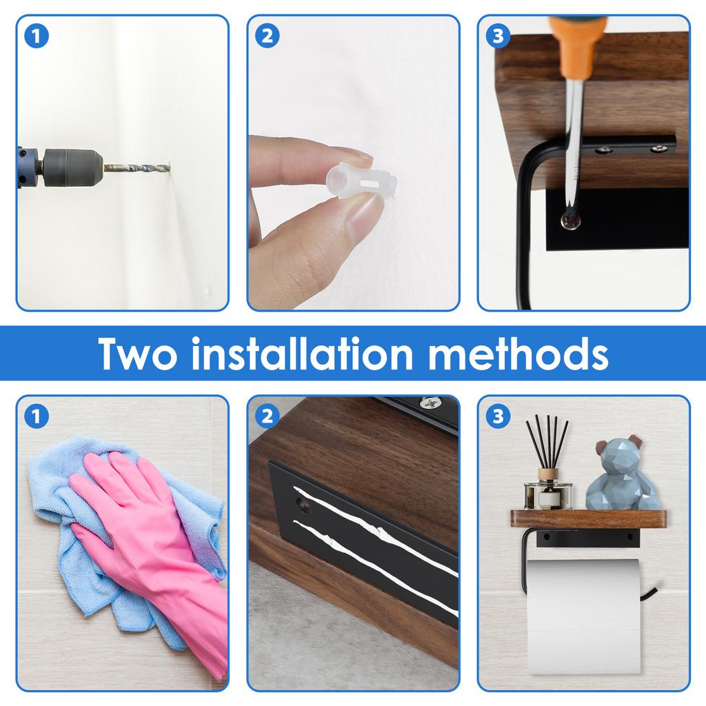 Natural Walnut Wood Toilet Paper Holder Bathroom Self-Adhesive Wall Mount Tissue Hanger Towel Roll Bar Storage Accessories NEW