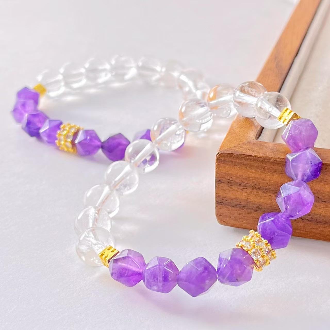 Vintage 10Mm Natural White Crystal Amethyst Design Bracelet Bracelet