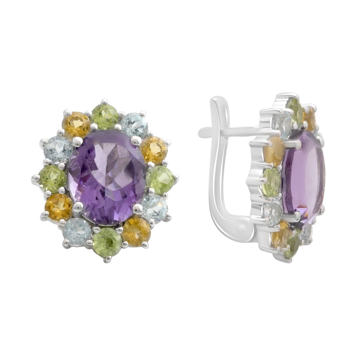 

Серебряные серьги с натуральным аметистом 7.325ct, цитрином, хризолітом, топазом (2193371) аметист