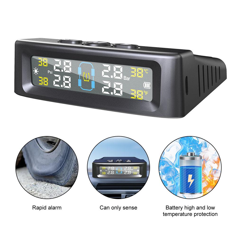Temperature Warning Fuel Save Tire Pressure Monitoring System Car Tyre Pressure Monitor With 4 External Sensors Solar TPMS