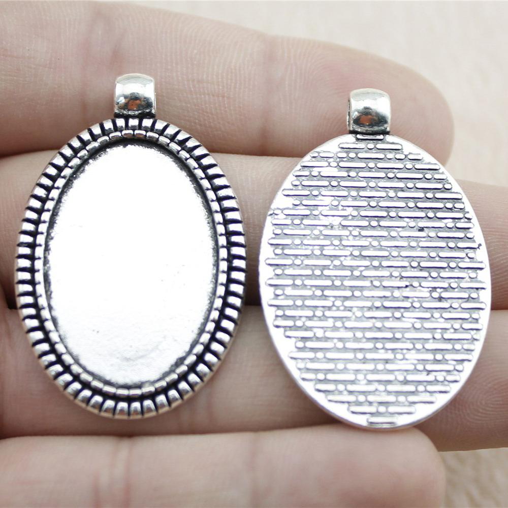 3pcs Fit 20x30mm Oval Glass Cabochon Base Setting Pendant Tray For Jewelry DIY Making Antique Silver Color FM4013