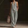 Yousheng Women's Summer Striped Two Piece Set Sleeveless Halter Neck Top And Long Pants Matching Sets Casual Travel Vacation