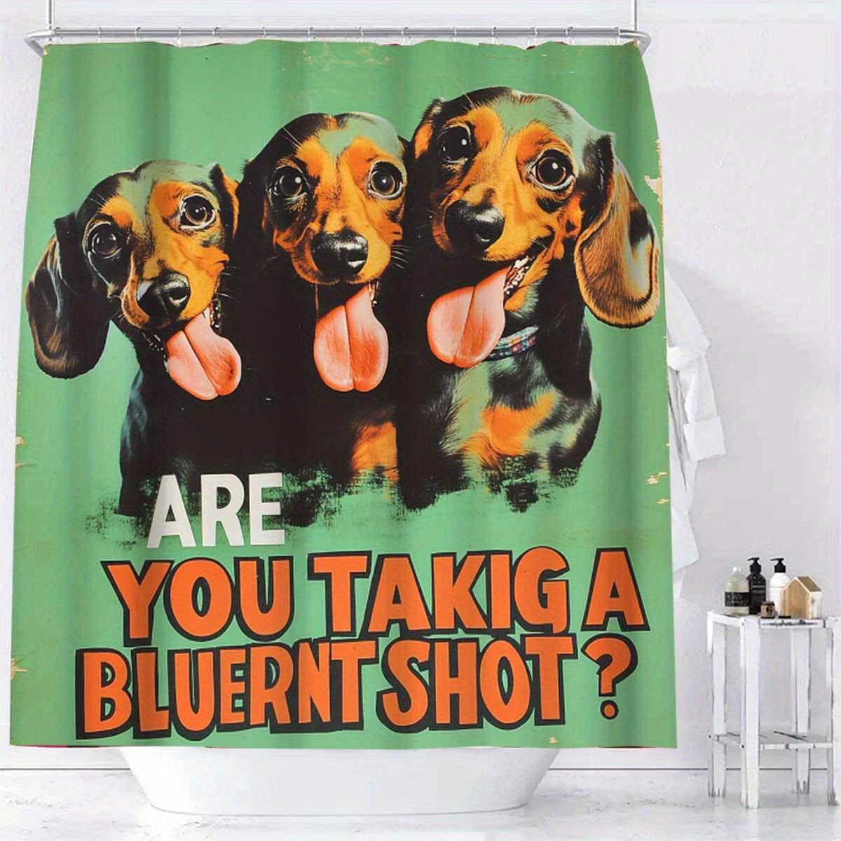 

1Pc Cute Dachshund Puppy Print Shower Curtain With 12 Plastic Hooks, Polyester Fabric, Machine Washable, Vibrant Green Backgroun W60H190(CM)-1 Pcs
