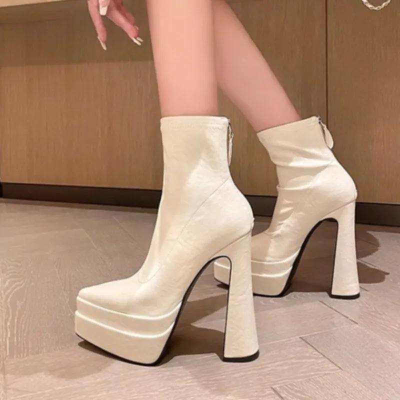 Super High Heel Damen Plateau Bare Boots 39 weiß