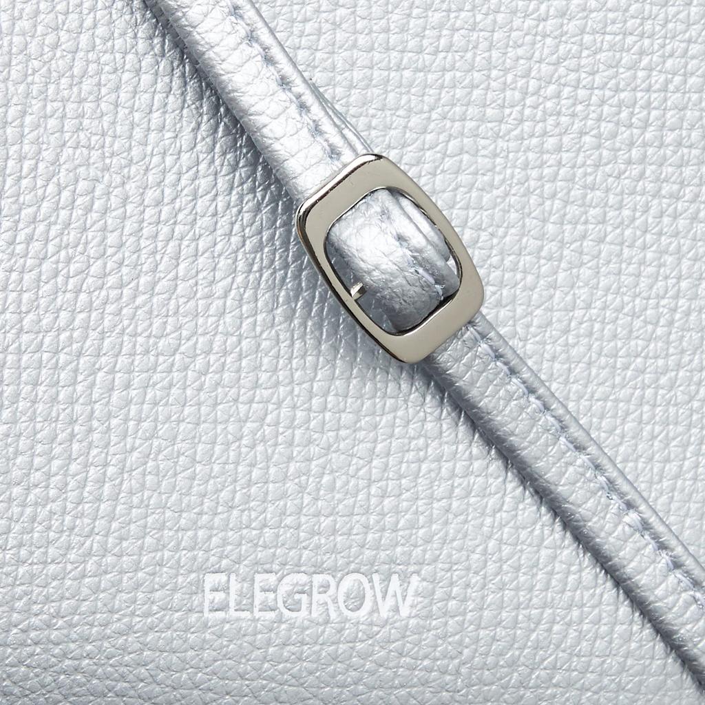 Eleglow Italian Leather Smartphone Shoulder Bag, Mini Shoulder Bag, Chrome Leather, REESE, No. 72762, Women's, Silver and Gray