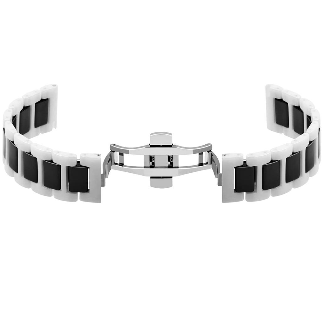 Kai Tian 20mm Quick Release Watch Strap for Men and Women, White and Black Ceramic Links, Replacement Watch Strap, Stainless Steel with D-Buckle