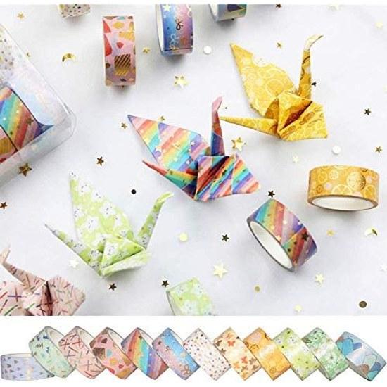 YUBBAEX Spring Fragrance Cute Masking Tape Gold Foil 15mm Width Set 12 Rolls Thin Suitable Gift Wrapping DIY Crafts Notebook Decoration (Spring Rolls)