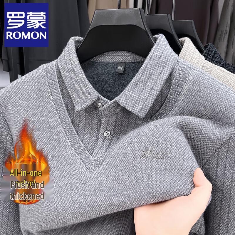 

Luomeng Men s Winter Faux Two-Piece Polo Sweater 4XL