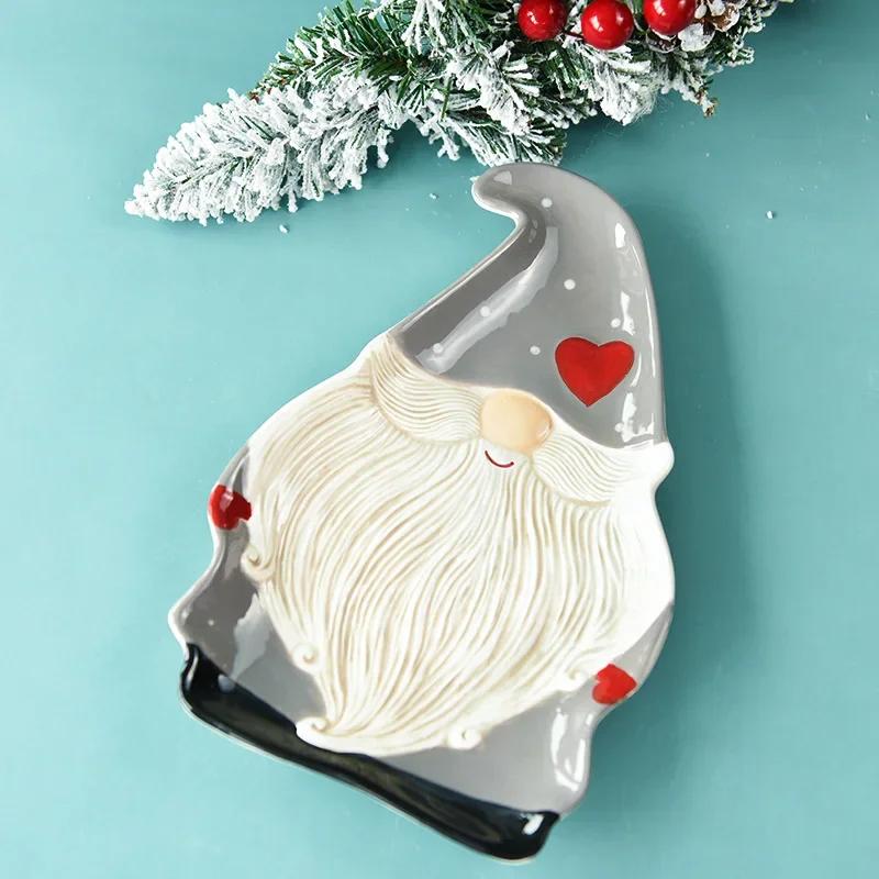 Christmas Plates Ceramic Dinner Plates Household Tableware Food Dining Plates Afternoon Tea Dessert Tray Kitchen Supplies