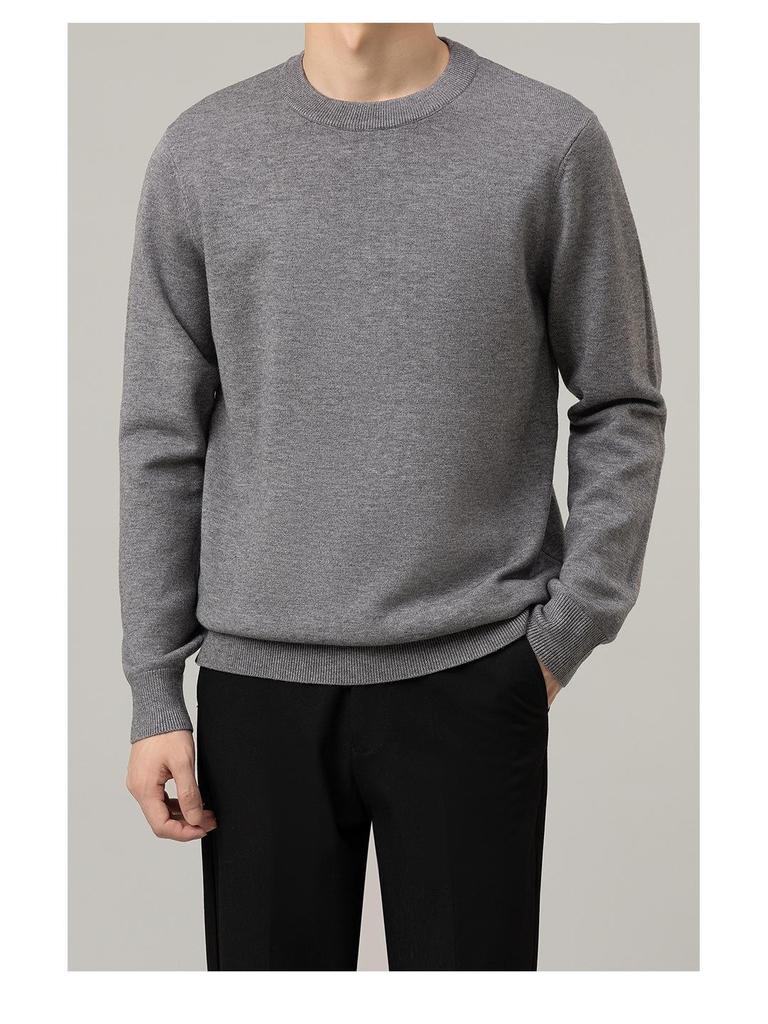Men's High-End Slim Fit Solid Color Sweater - Round Neck, Warm, Casual, Autumn/Winter Fashion