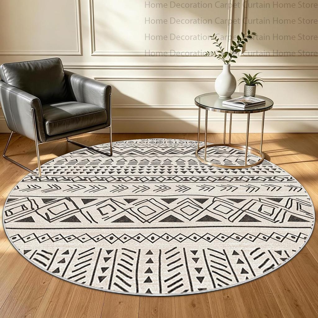 Black White Zebra Pattern Geometric Round Carpets Soft Home Decor Washable Non-Slip Bedroom Rug for Living Room Lounge Floor Mat