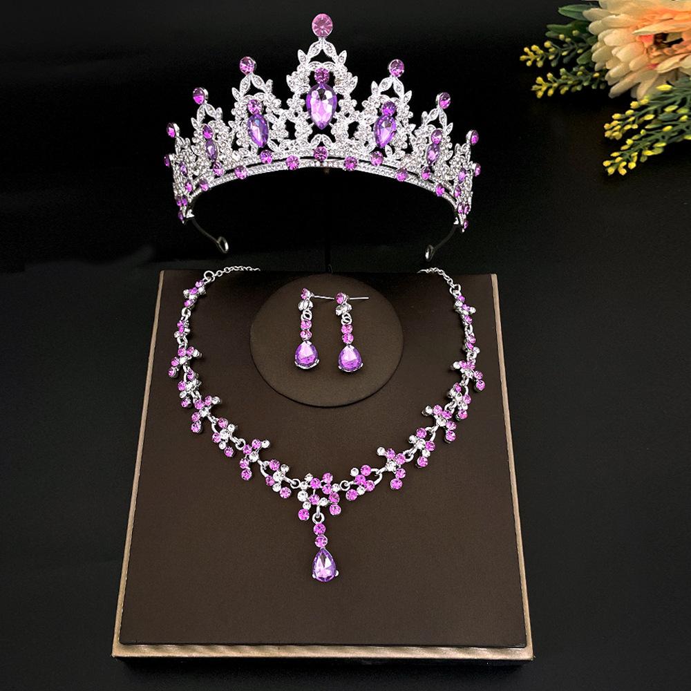 3pcs/set Crystal Bridal Tiara and Crown Earrings Necklace Jewelry Set for Women Princess Girls,Jeweled Wedding Tiara for Bride