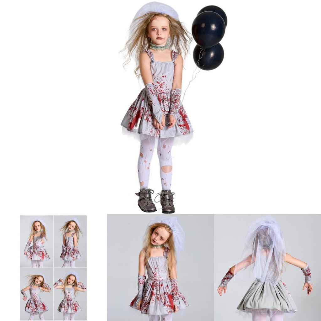 Ghostly Gray Bloodstained Bride Costume Perfect For Halloween And Costume Parties