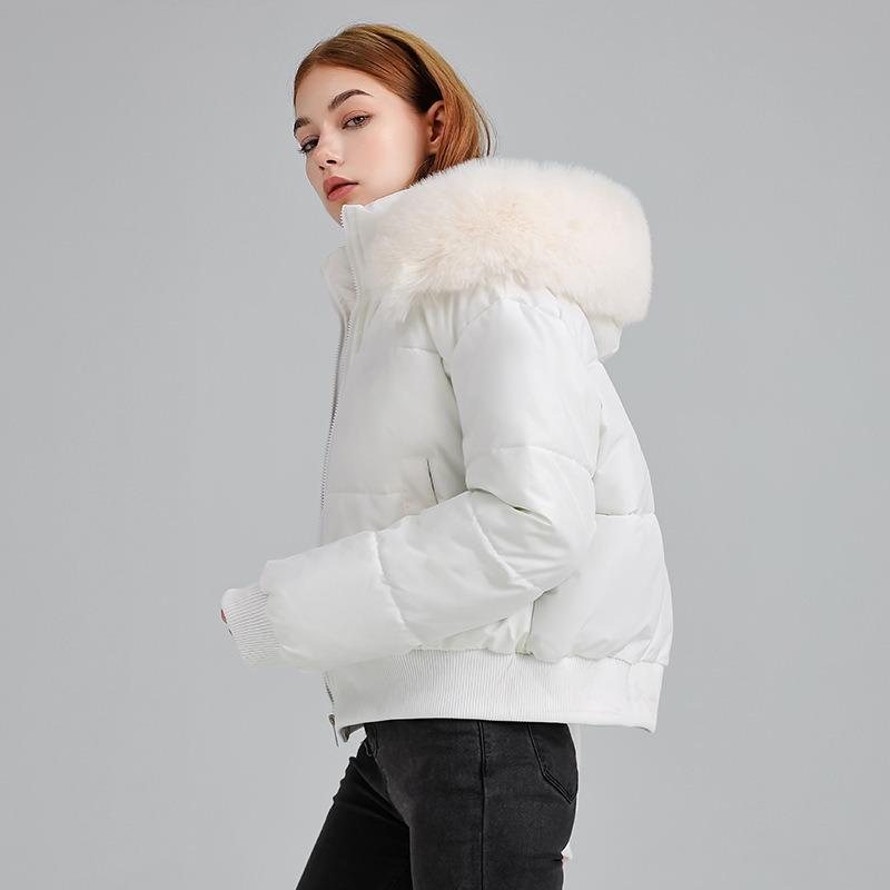 Navy blue design sense hooded fur collar cotton clothes women's winter new short cotton-padded clothes bread clothes jacket