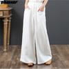 Dimanaf Plus Size 2021 Women Linen Pants Elastic Vintage Korea Summer Basic Female Stripe Fashion Slacks Wide Leg Oversize Loose Pants