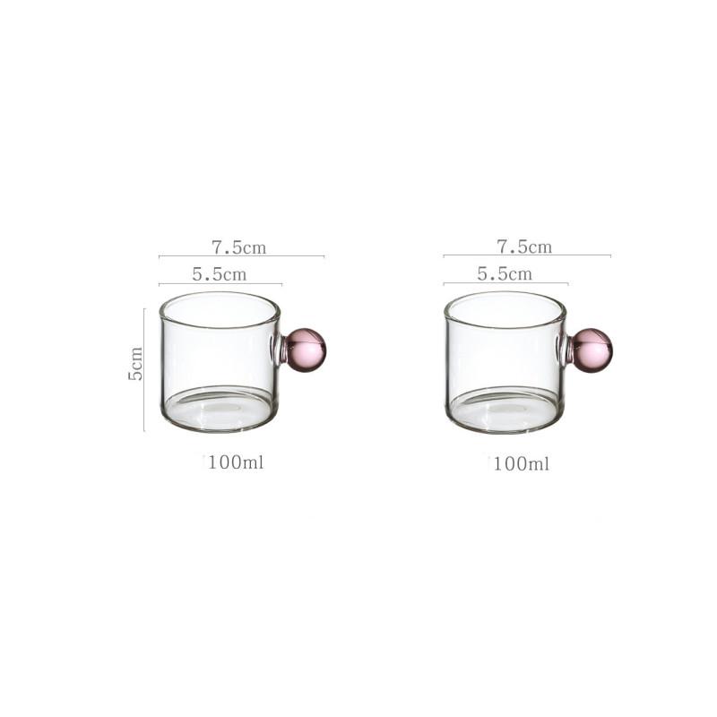 2/1PC 100ml Glass Cup Espresso Cups Home Glass Ball Handle Mini Coffee Latte Cup Tea Water Mug Steak Juice Bucket Table Decor