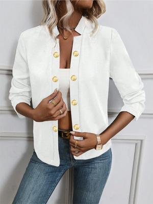 Giacca da abito casual versatile a maniche lunghe con doppiopetto tinta unita, alla moda, per donna, primavera/autunno