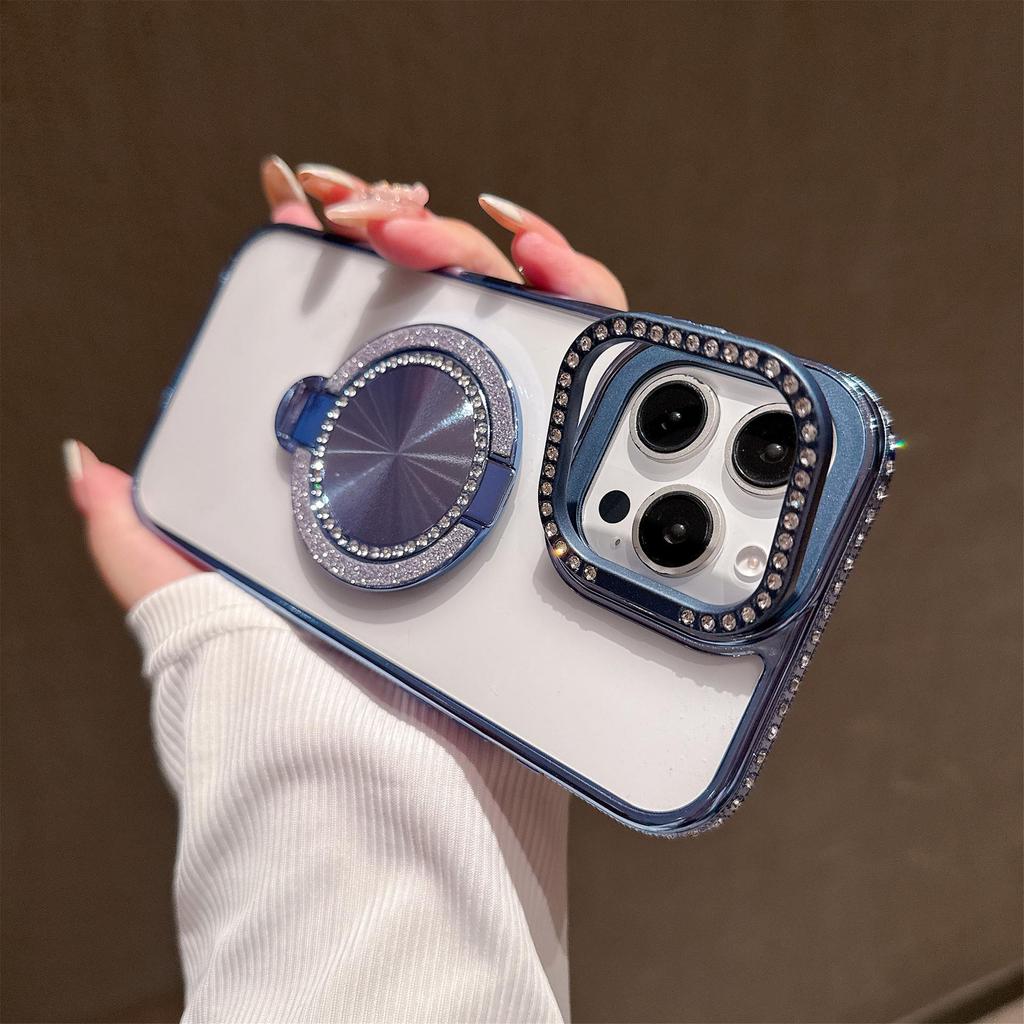 Diamond Mirror iPhone 17 Case: Yellowing-Resistant Lens, Double Bracket, 16 Pro Max Compatible