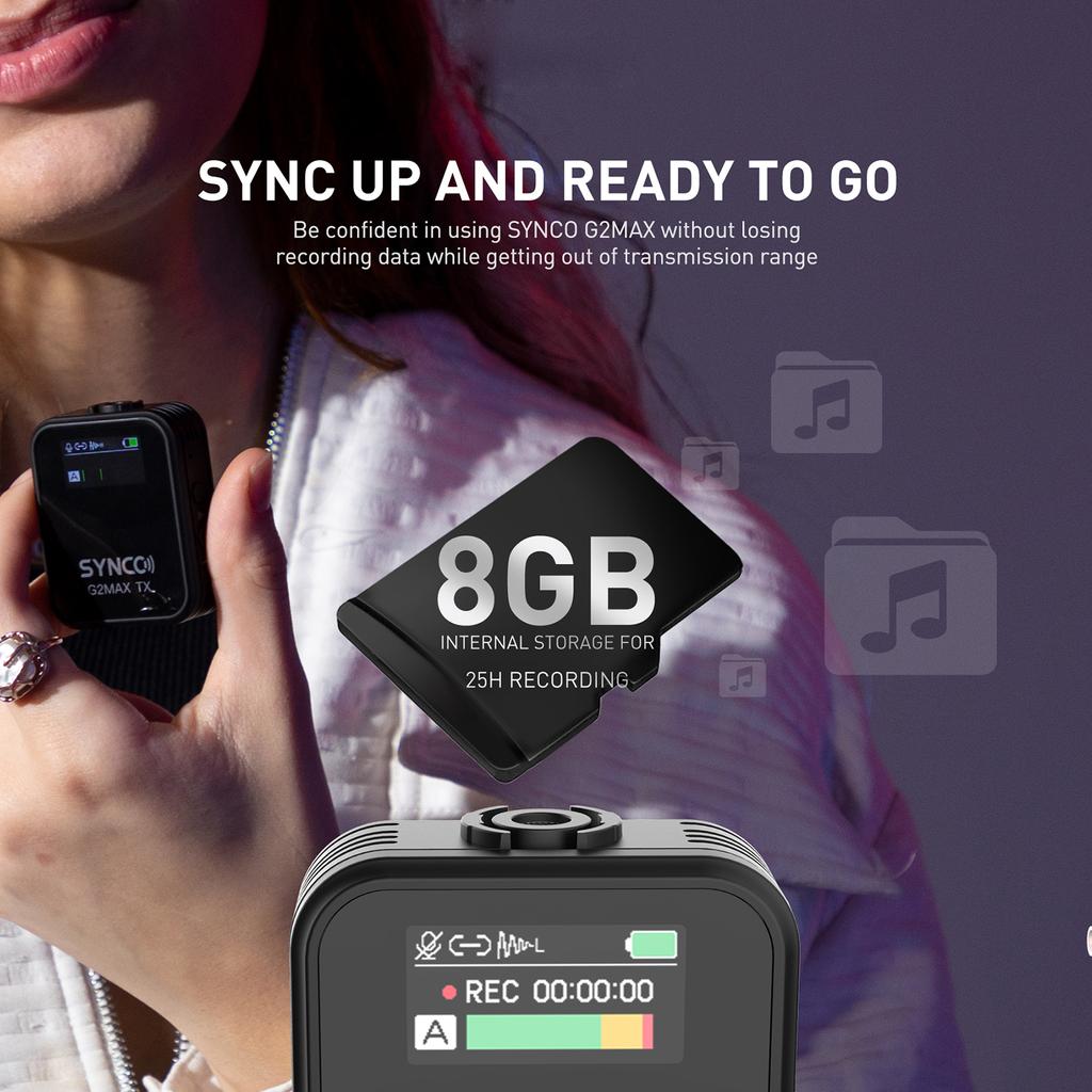SYNCO G2MAX 1-Trigger-2 2.4G Wireless Microphone System Clip-on Microphone 200M Transmission Range