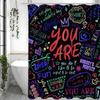 Modern Abstract Graffiti Art Graffiti Text Shower Curtain, Bathroom Decorative Shower Curtain, Waterproof Shower Curtain with Ho