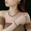 Vintage Löwenkopf Anhänger Halskette Set Mit Ohrringen Armband Damen Goldfarbene Legierung Retro Chic