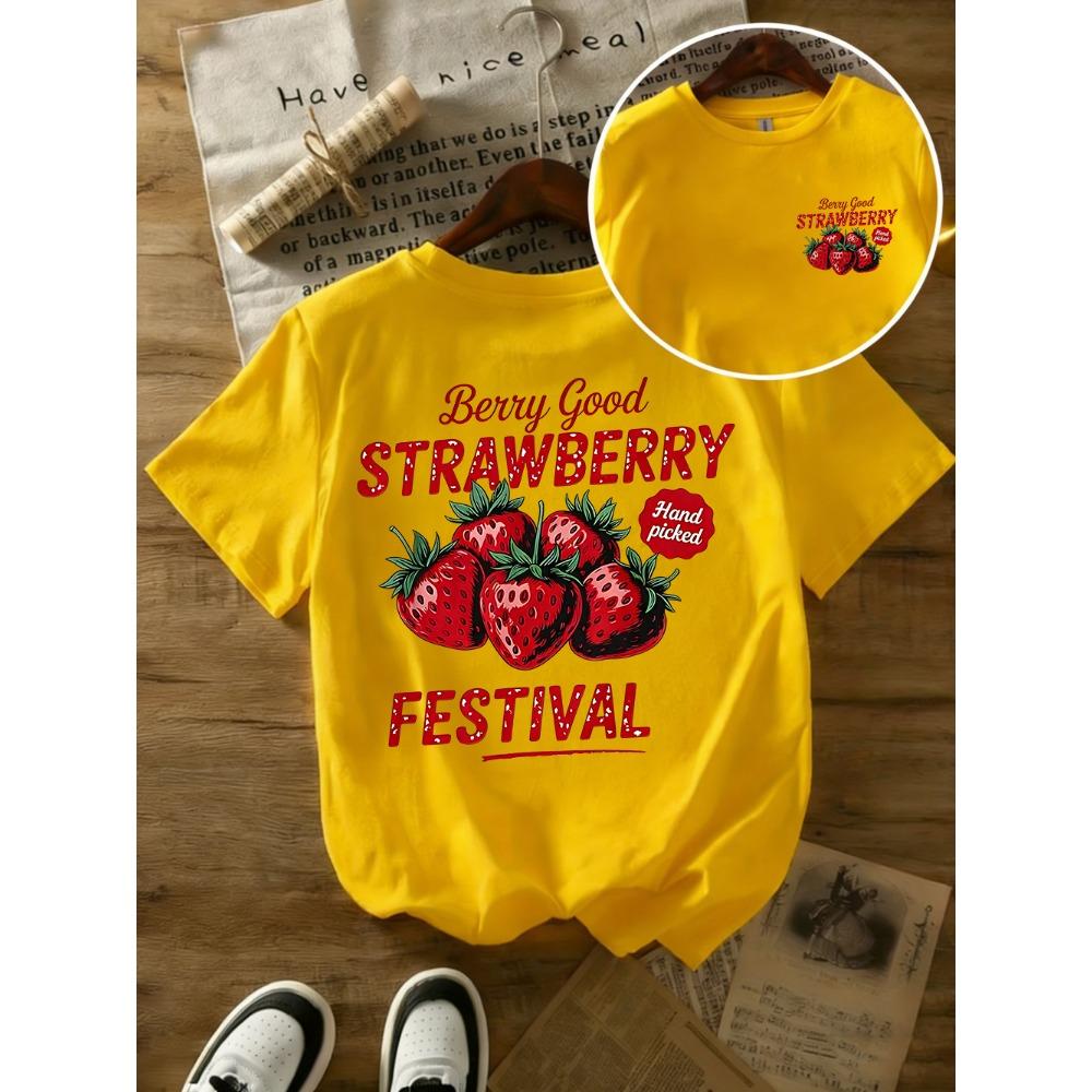 Berry Good Strawberry Printed Cotton T-Shirts Women Summer Short Sleeve T Shirt Casual Soft Oversized Tops Basic O-Neck Clothes