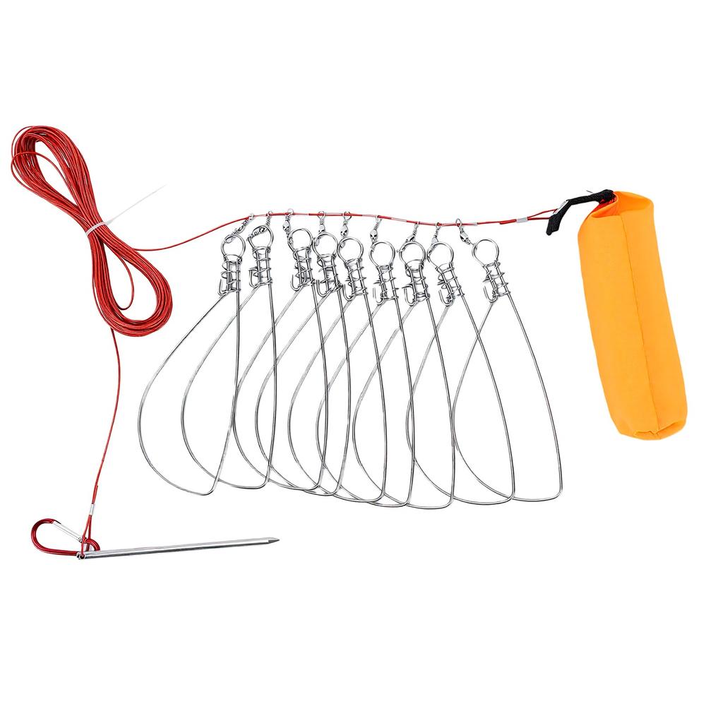 Fish Stringer with 10 Fish Buckles High Strength Tensile Force Detachable Portable Live Fish Lock For Outdoor Fishing