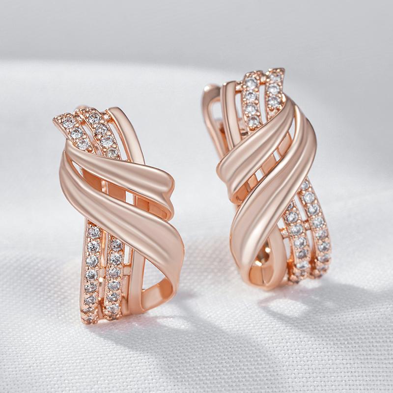 Rose Gold Color Ethnic Bride Drop Earrings For Women Unique Geometry Natural Zircon Accessories Daily Fine Jewelry