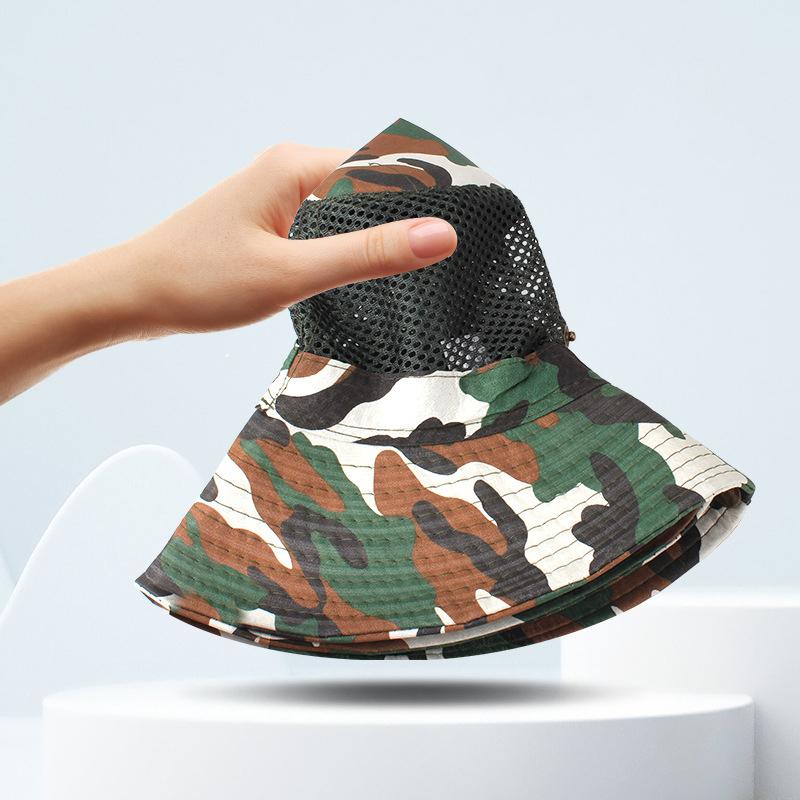 Updated Tactical Camouflage Male Bucket Hat Breathable Mesh 9cm Brim Sun Hat Male Foldable Outdoor Jungle Hunt Camping Angling  Practical Use
