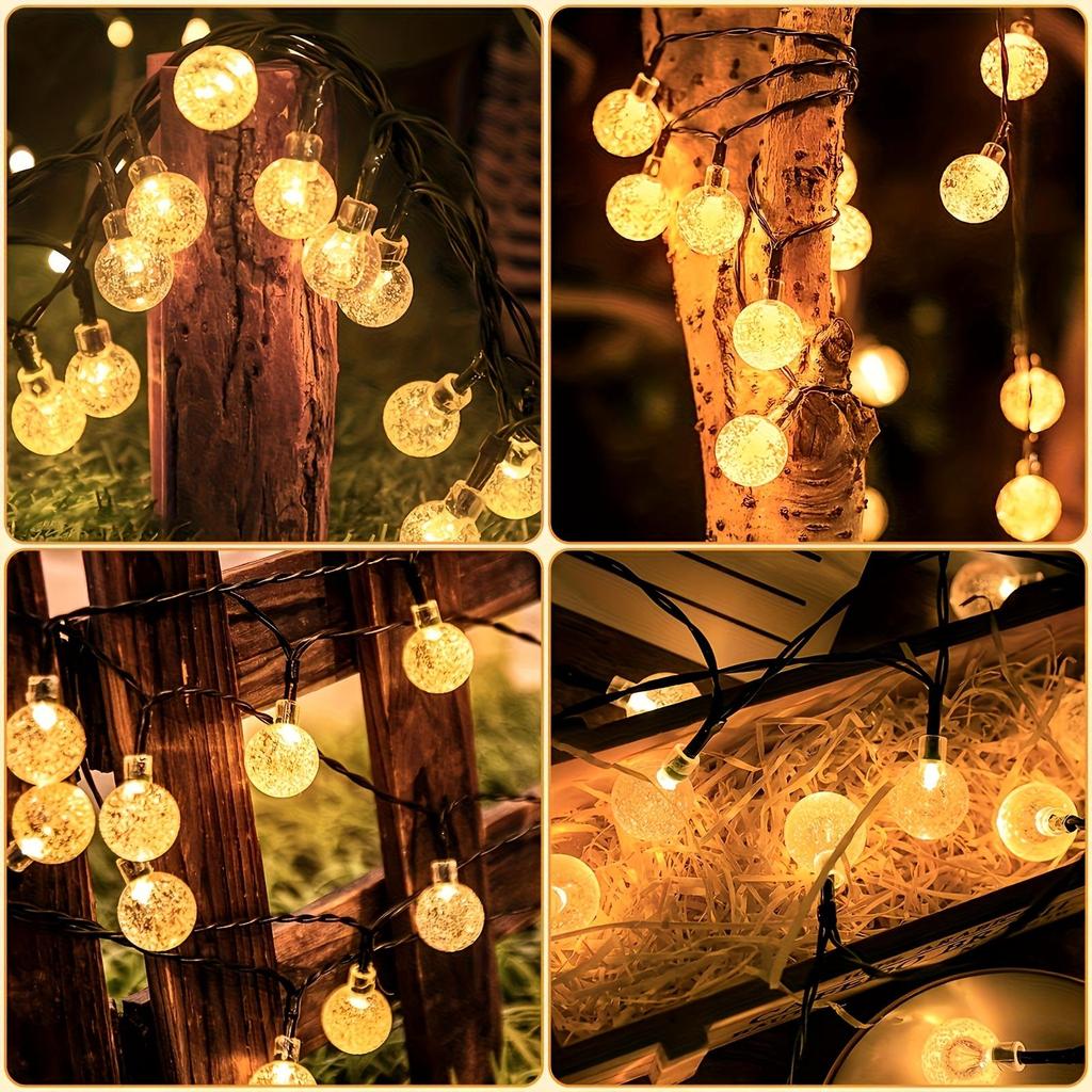 Solar Crystal Ball String Lights Outdoor Waterproof LED Fairy Lights 8 Modes for Garden Patio Yard Christmas Party Tree Decor
