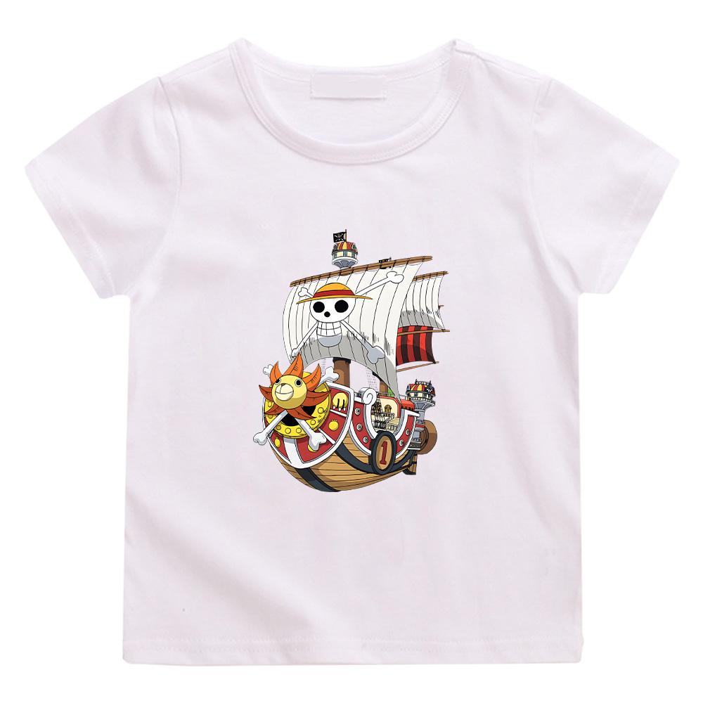 One Piece Pirate Ship Cartoon Print T-Shirt 2026 Summer New Popular Anime Printed American Casual Children Short Sleeved High Quality Cotton Boy Top