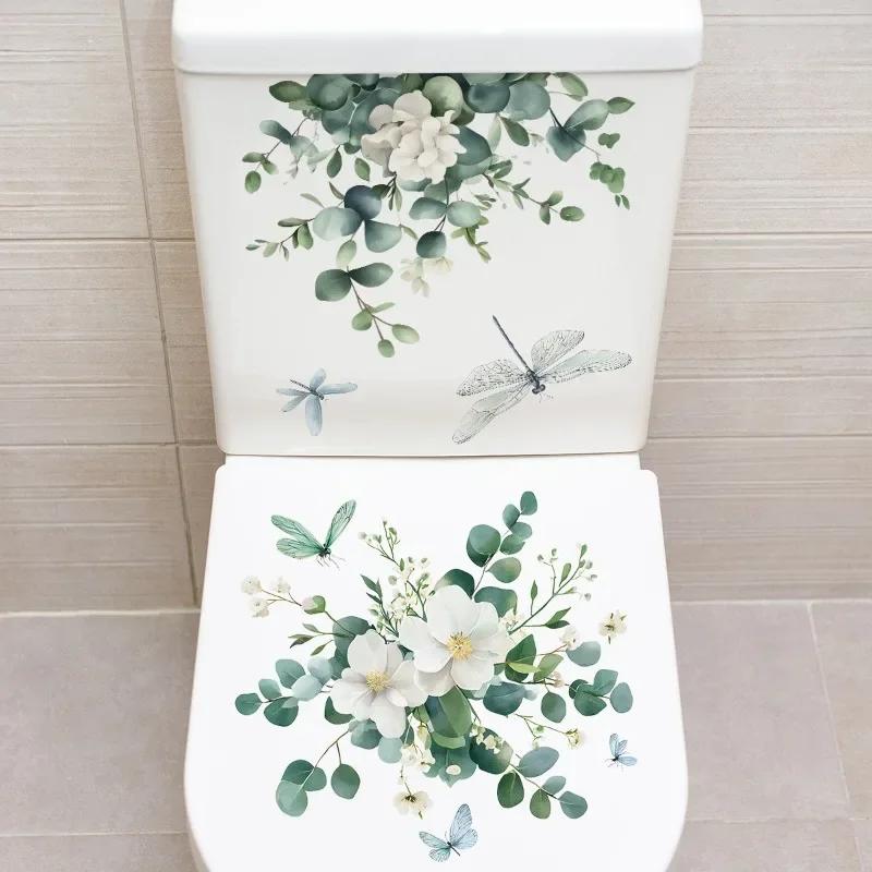 2pc Plant Toilet Sticker, Fresh Flowers Decals, Removable Waterproof Stickers, Vinyl Sticker, Suitable For Decorating Toilets