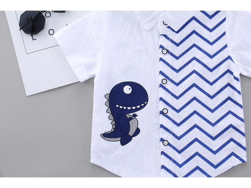 Children's Summer Cartoon Dinosaur Two-Piece Set: Short Sleeve Shirt and Shorts