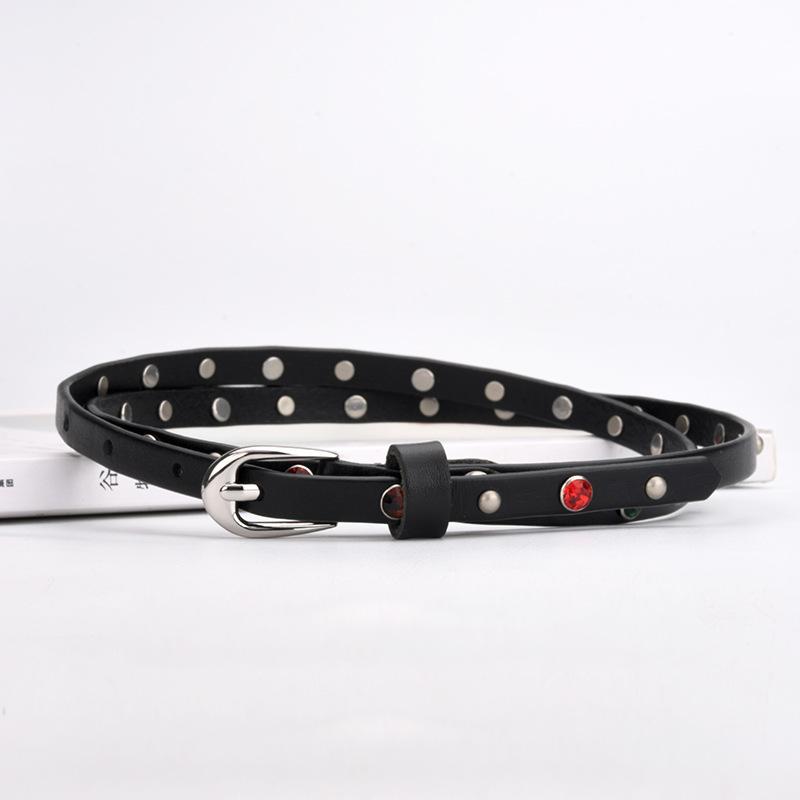 Women's Versatile Belt Rivets with Jeans Dress Decorative Belt Punk Pin Buckle Diamond-set Leather Belt for Girls