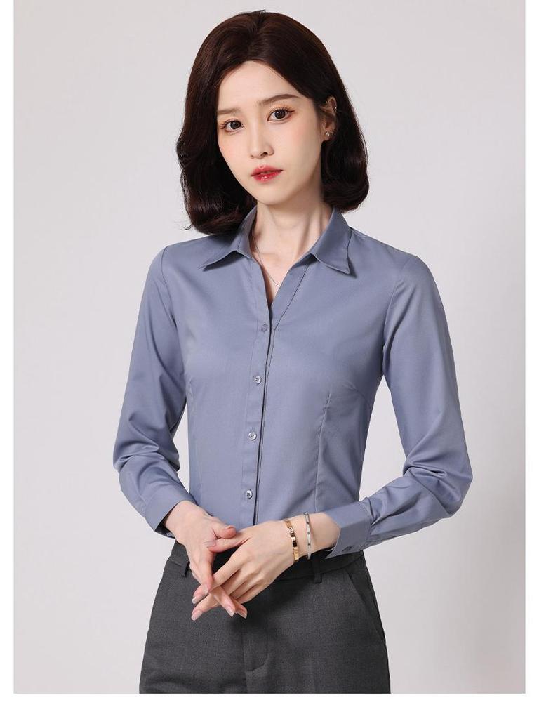Women's Slim Fit Long Sleeve Bamboo Fiber Anti-Wrinkle White Shirt for Business or Casual Wear