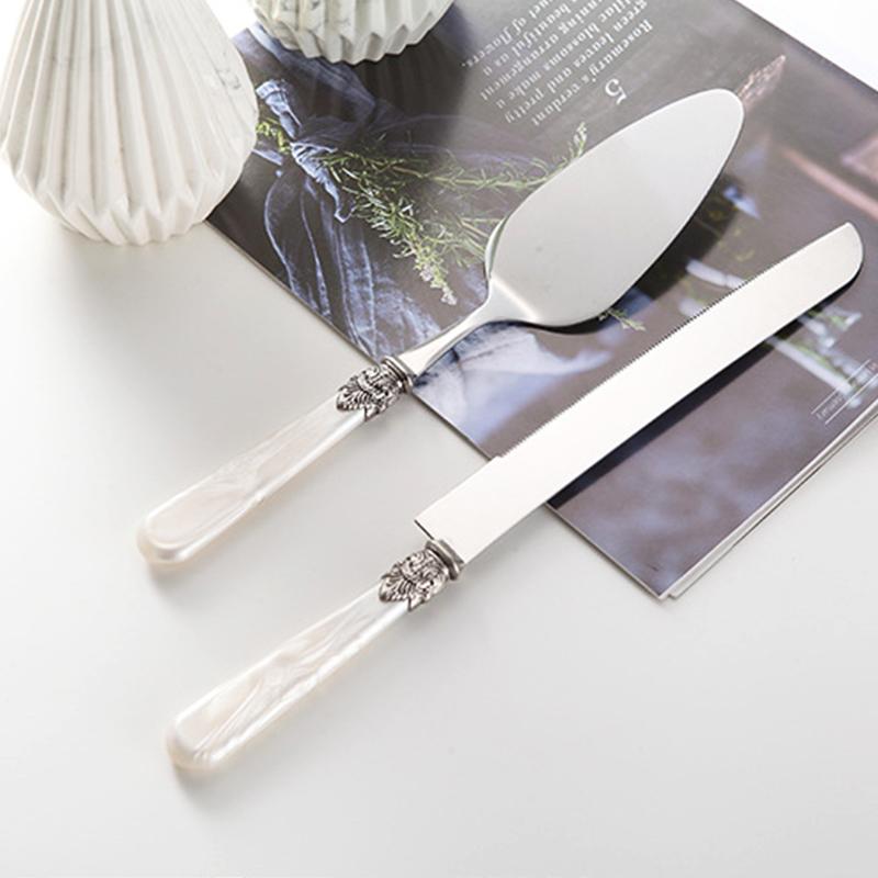 Retro Carving Pearl Cake Knife Stainless Steel Spade Vintage Resin Handle Wedding Cutlery Dessert Tableware Photographic Props