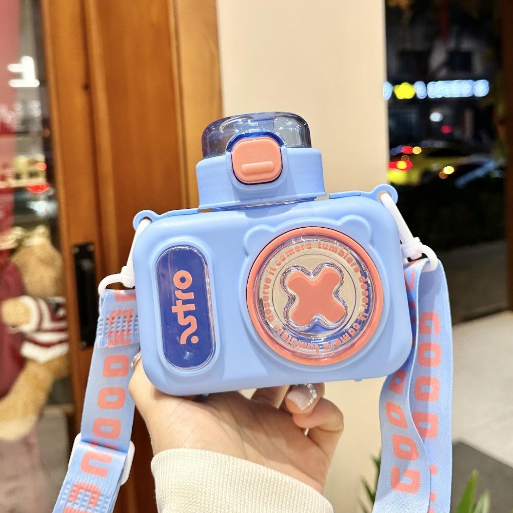 Plastic Straw Water Cup Sealed Design Water Bottle Portable Cartoon Camera Cup  Outdoor Activities