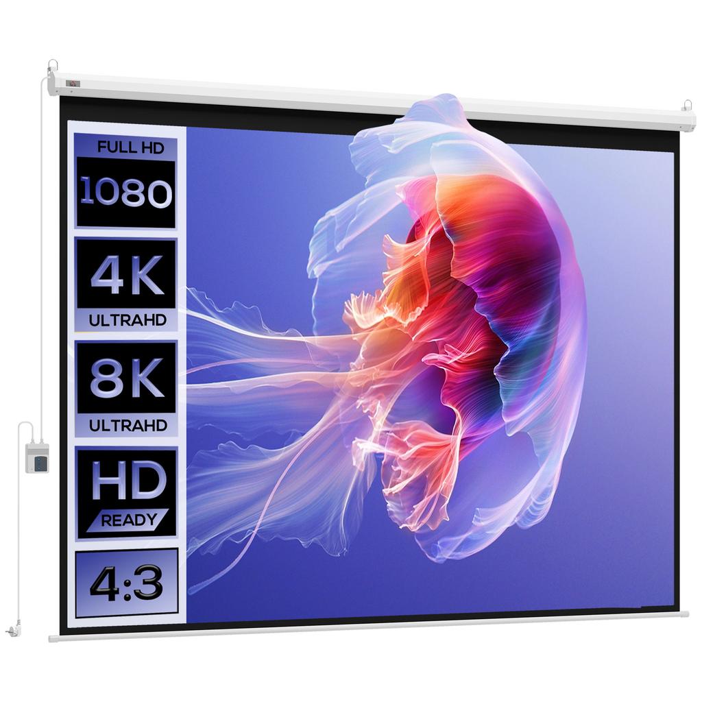 Electric Projection Screen 120 Inches 4:3 Format with Remote Control 244x183 Cm White