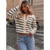 Women S Striped Knit Cardigan V Neck Long Sleeve Loose Fit Metal Button Casual Outerwear