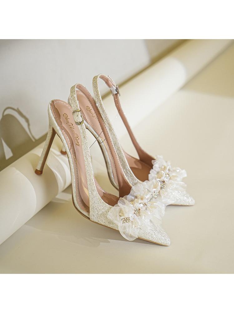 All Match Elegant 6cm 8cm 10cm Spitzschuh Slingback Stilettos Sandalen 2025 Sommer Damen Hochzeitsschuhe Hohe Absätze Model Party