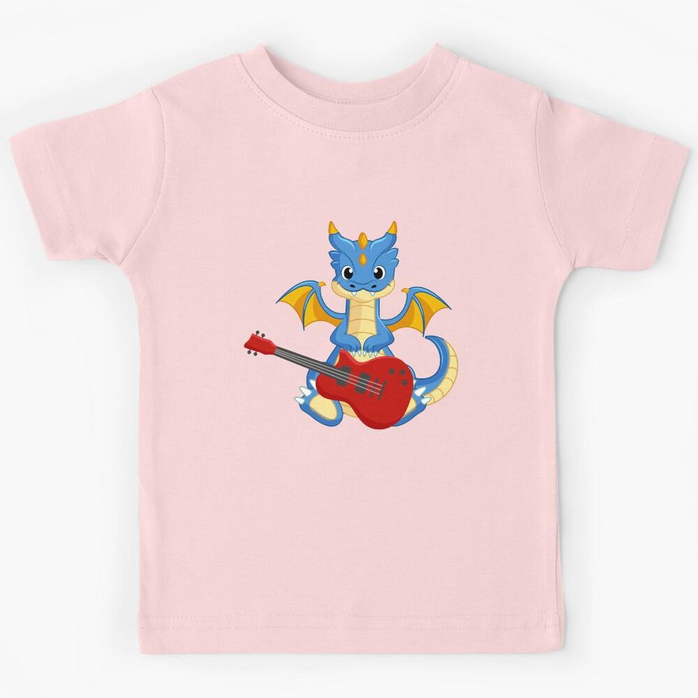 Dragon Playing Electric guitar ,Funny Good Dragon Electric guitar Lovers Blue Design Kids T-Shirt 150